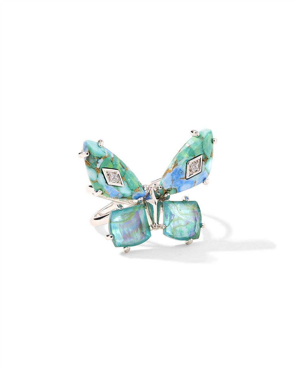 BIANCA BUTTERFLY COCKTAIL RING SILVER BRIGHT AQUA MIX 6