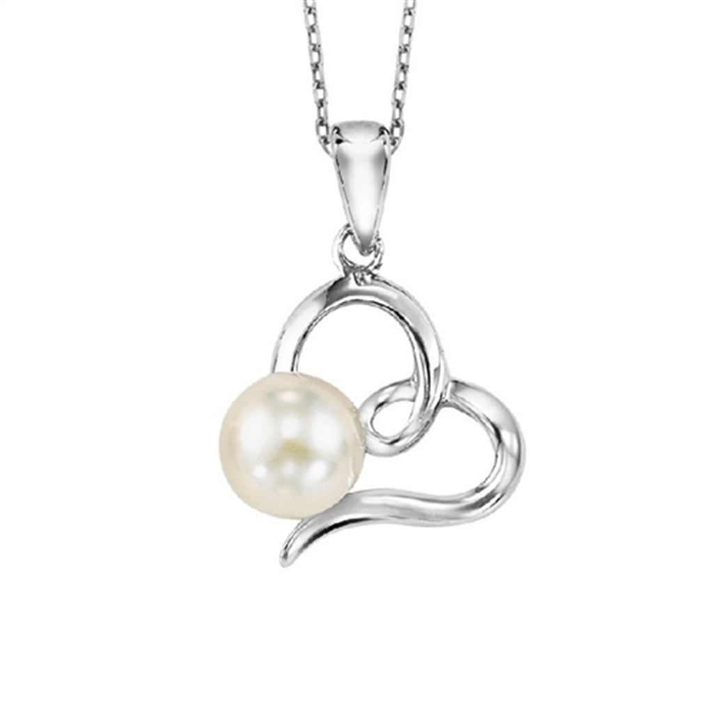 Sterling Silver Heart Necklace with White Freshwater Pearl