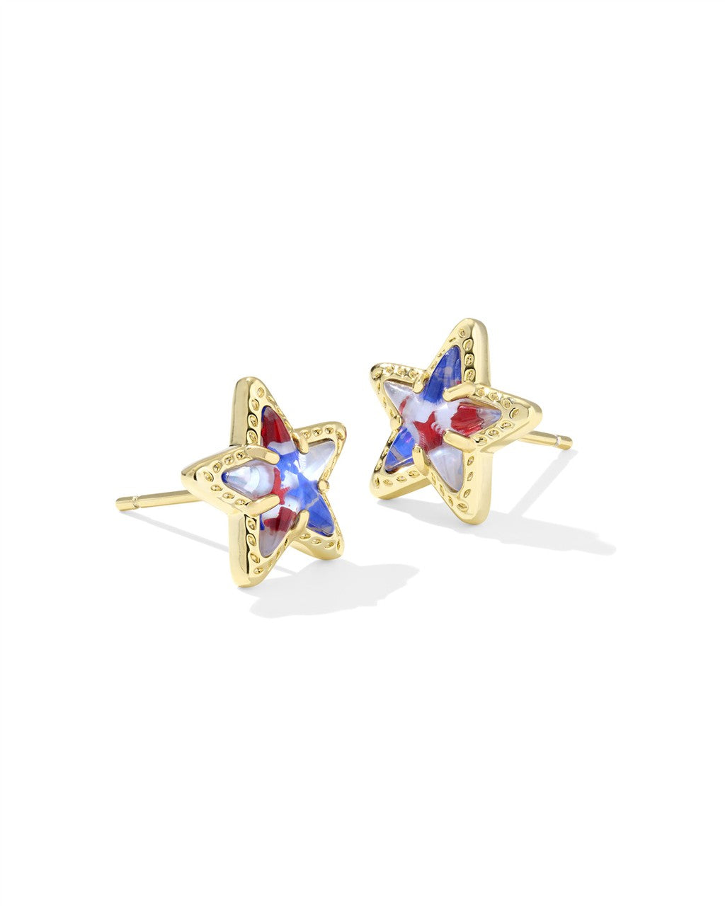 CASSIDY STUD EARRINGS GOLD RED WHITE BLUE STAR ILLUSION