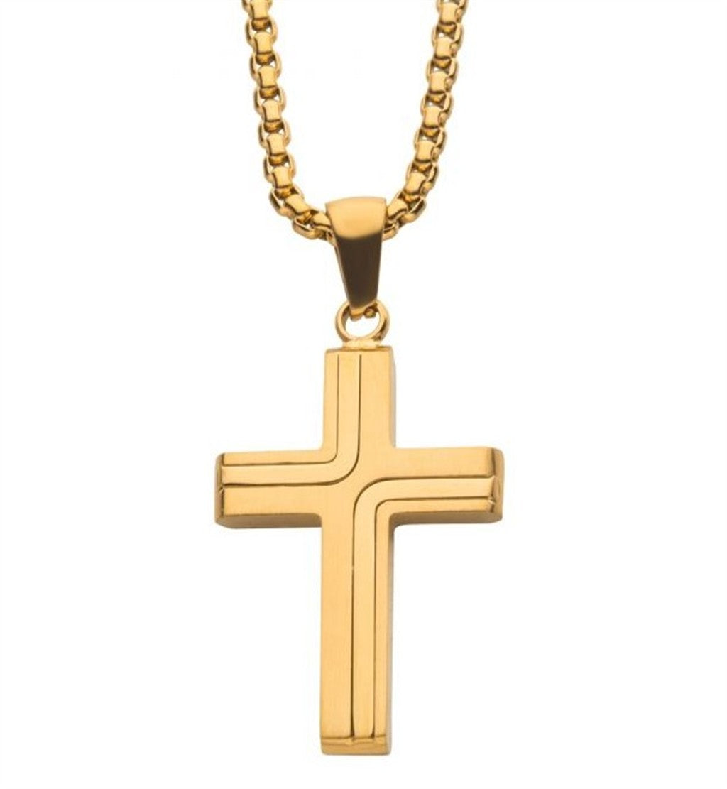 Steel Cross Drop Pendant with Round Box Chain