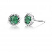 Simulated Emerald Stud Earrings with Simulated Diamond Halo