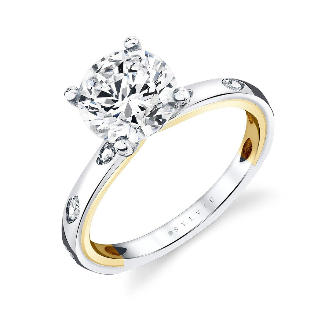 Iconelle Flush Set Marquise Two Tone Engagement Ring - Lydia