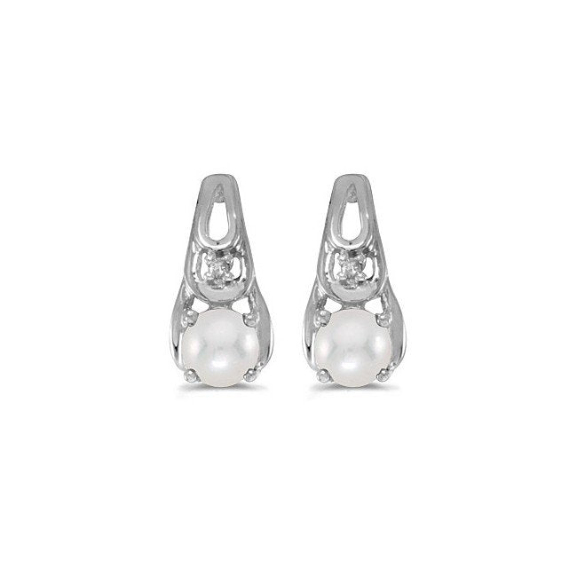 14k White Gold Pearl And Diamond Earrings