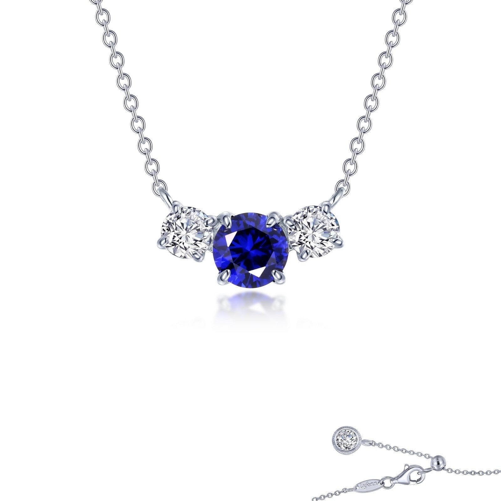 Blue Sapphire Three Stone Necklace