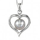 Sterling Silver Heart Necklace with Gray Freshwater Pearl