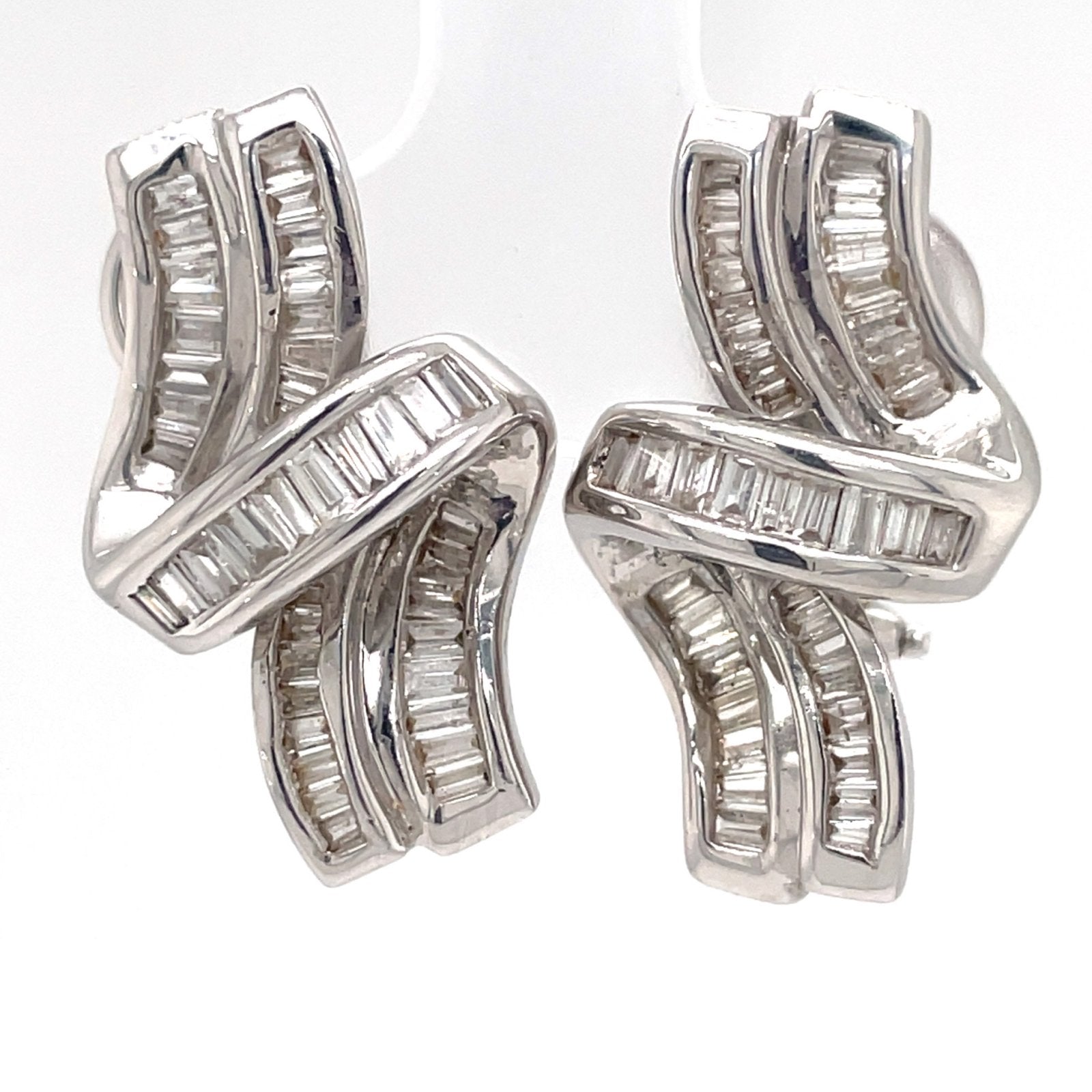 14K White Gold Diamond Twist Earrings (Consignment)