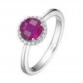 Lab Grown Ruby Ring with Simulated Diamond Halo