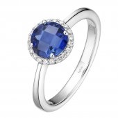 Lab Grown Blue Sapphire Ring with Simulated Diamond Halo