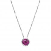 Lab Grown Ruby Pendant with Simulated Diamond Halo