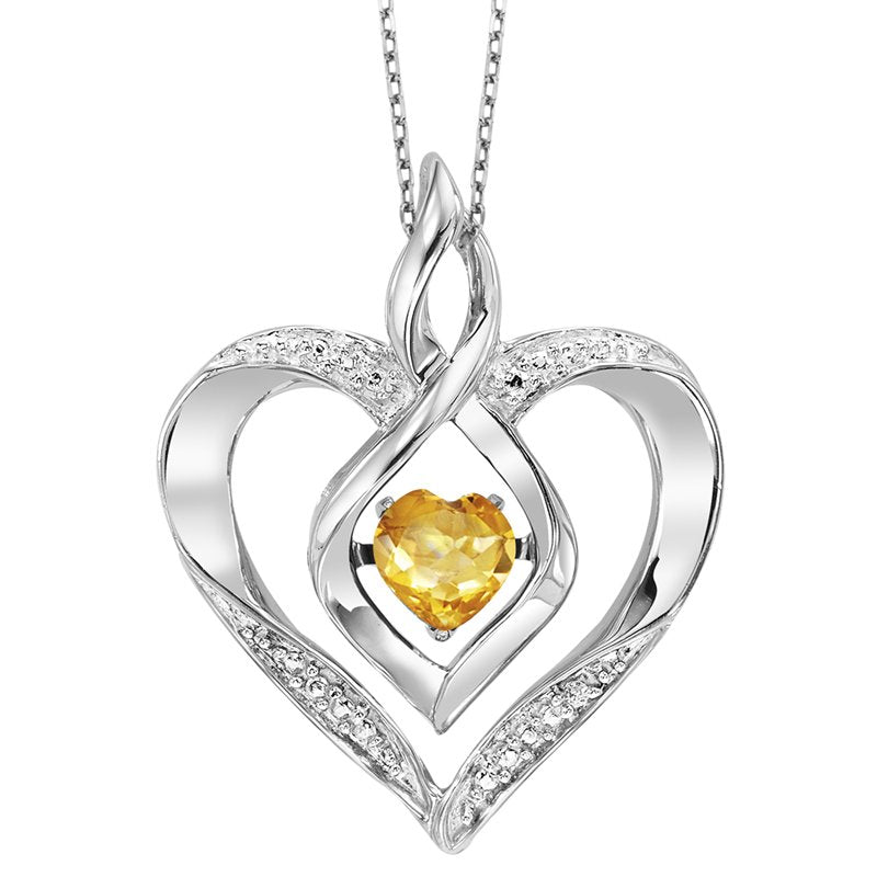 Sterling Silver Citrine Rhythm of Love Heart Pendant