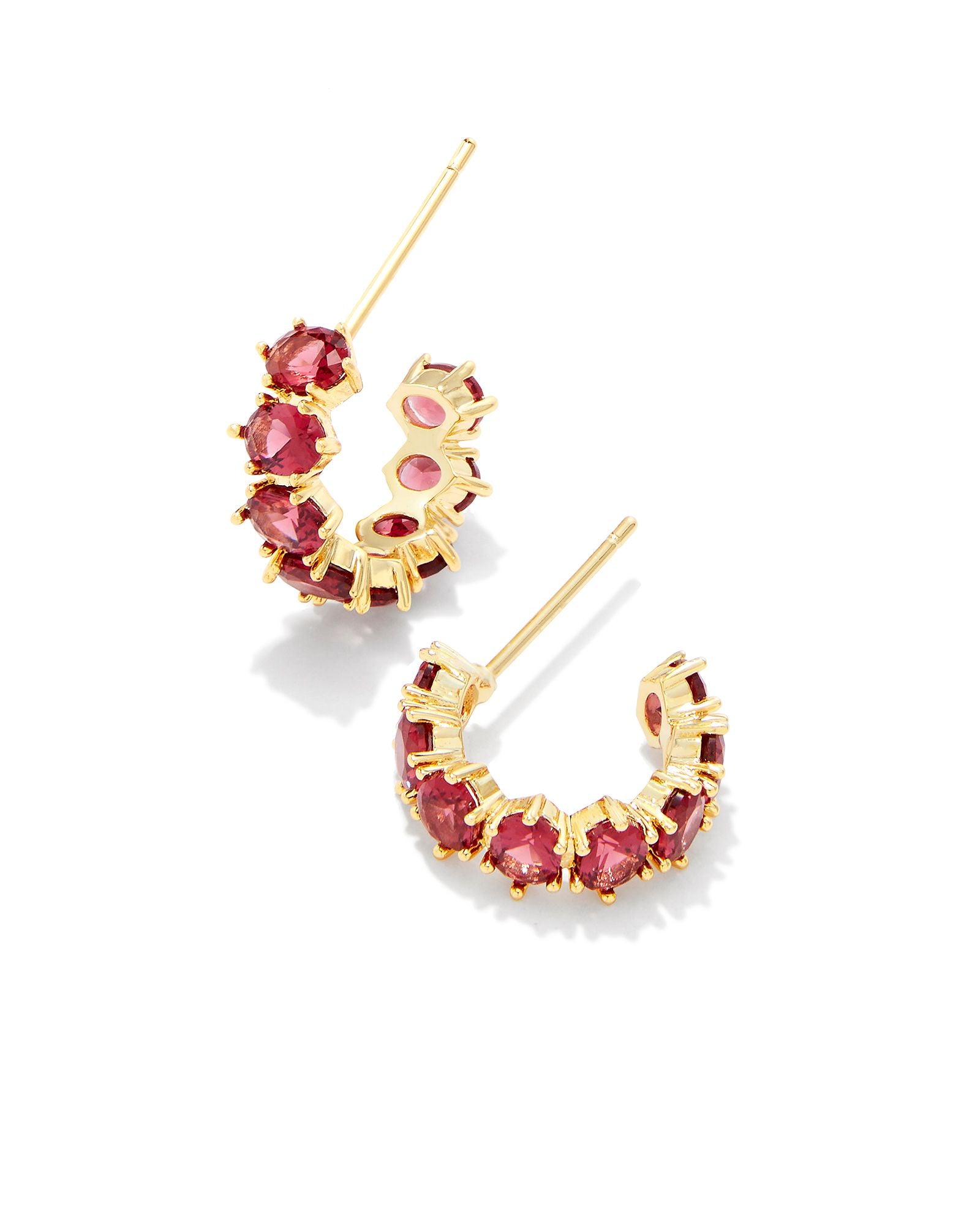 KENDRA SCOTT CAILIN CRYSTAL HUGGIE EARRINGS GOLD RED CRYSTAL