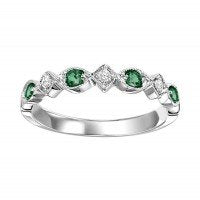 10K White Gold Emerald and Diamond Band