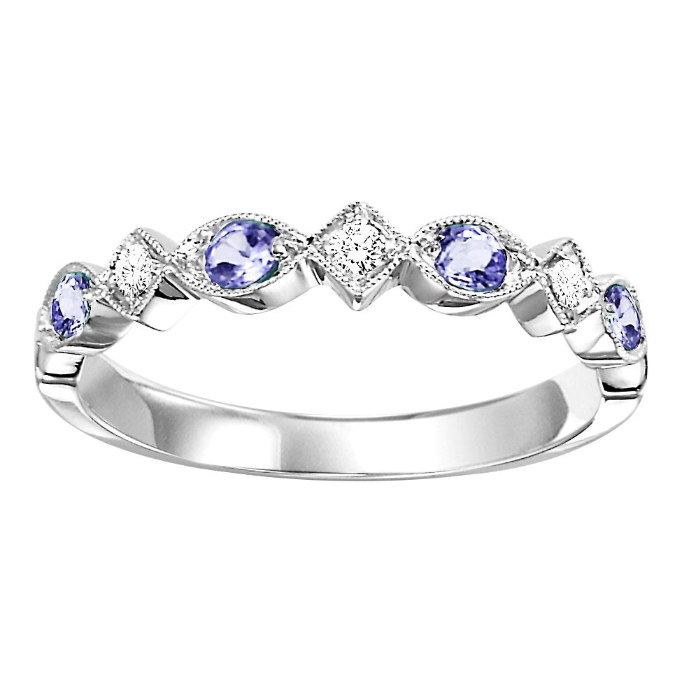 10K White Gold Created Alexandrite and Diamond Band