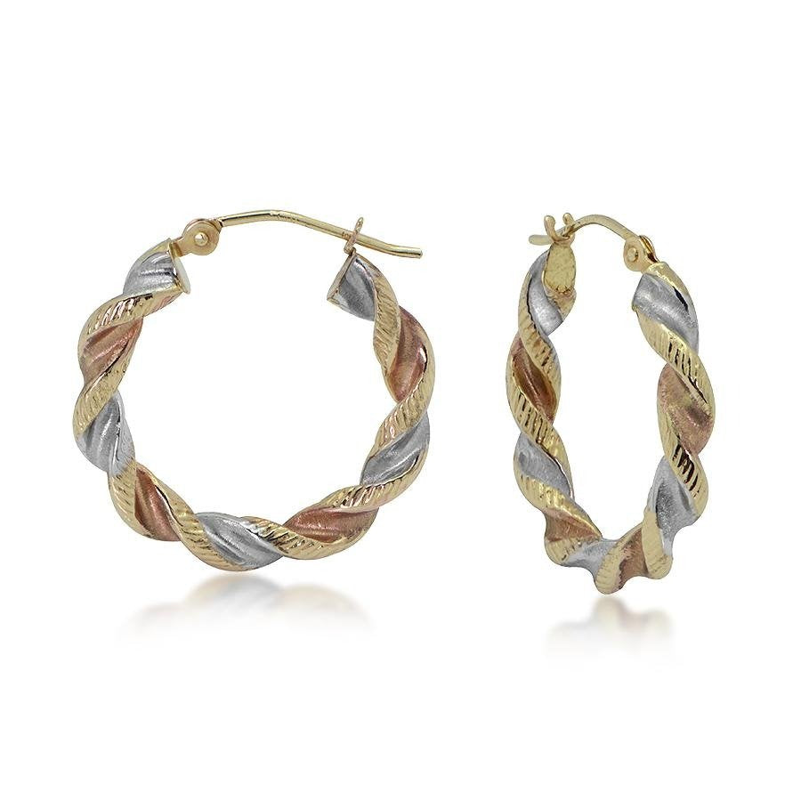 Tri-color Gold Twisted Hoops