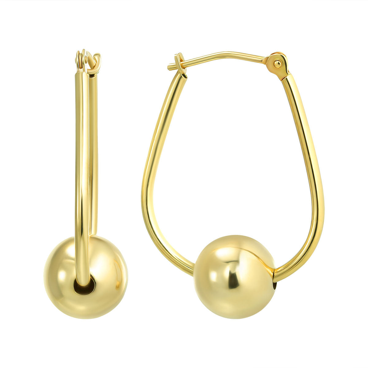 14KY TAPERED OVAL HOOP WITH 8MM BALL EARRINGS