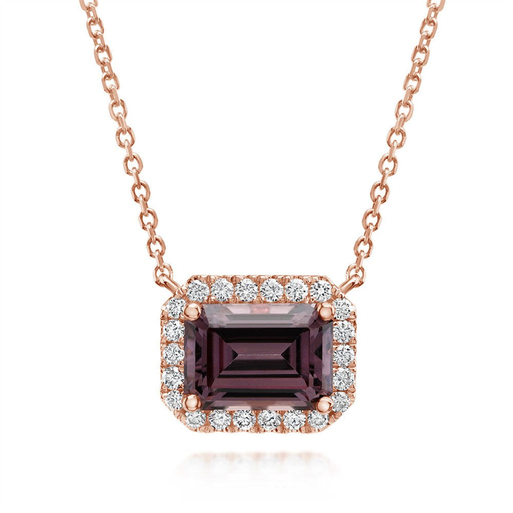 14k Rose Gold Lotus Garnet and Diamond Necklace