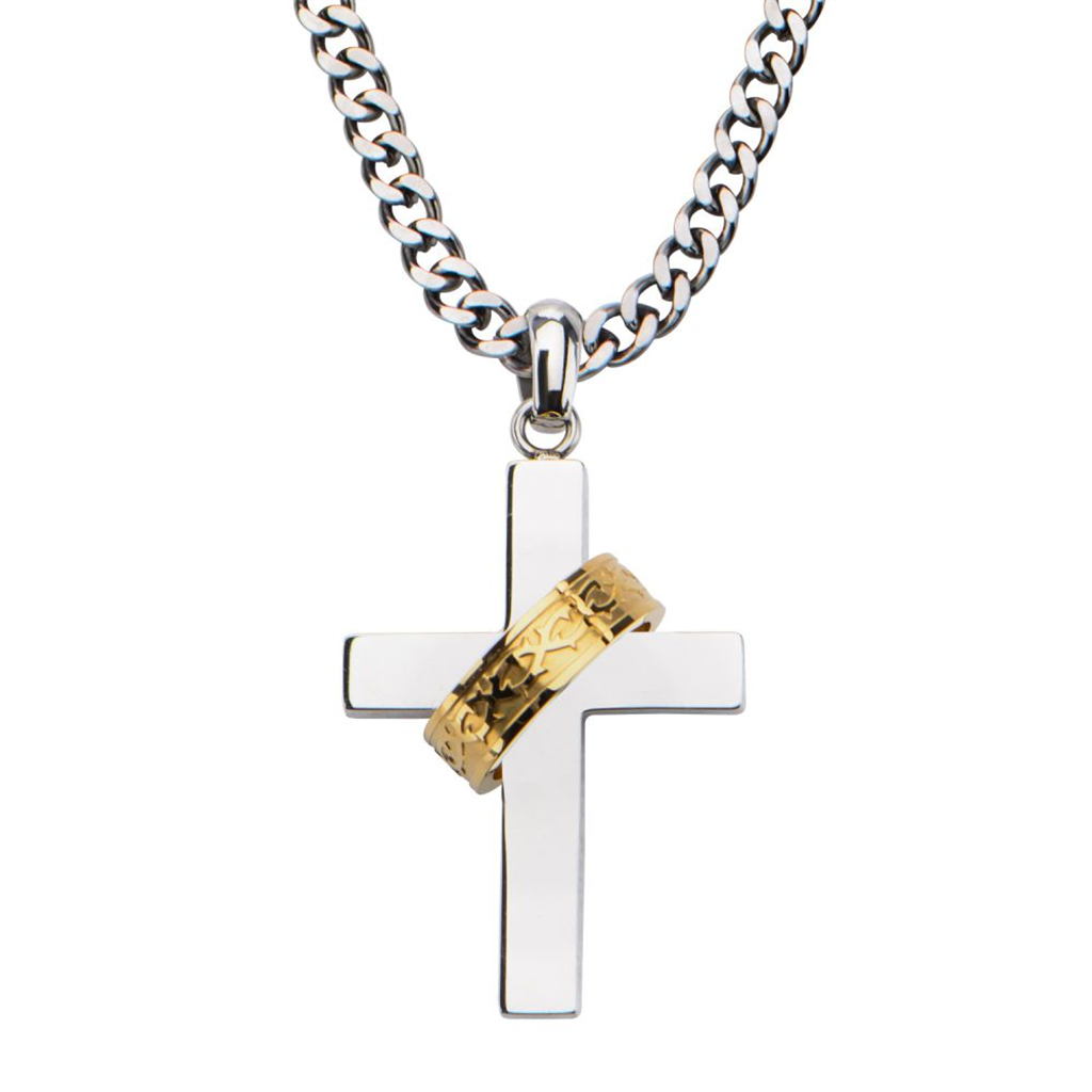 Mens Stainless Steel Cross Pendant w/Chain
