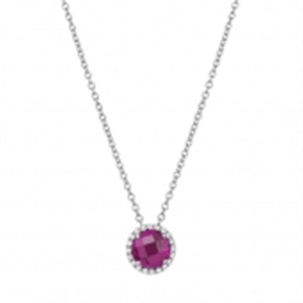 Lab Grown Ruby Pendant with Simulated Diamond Halo