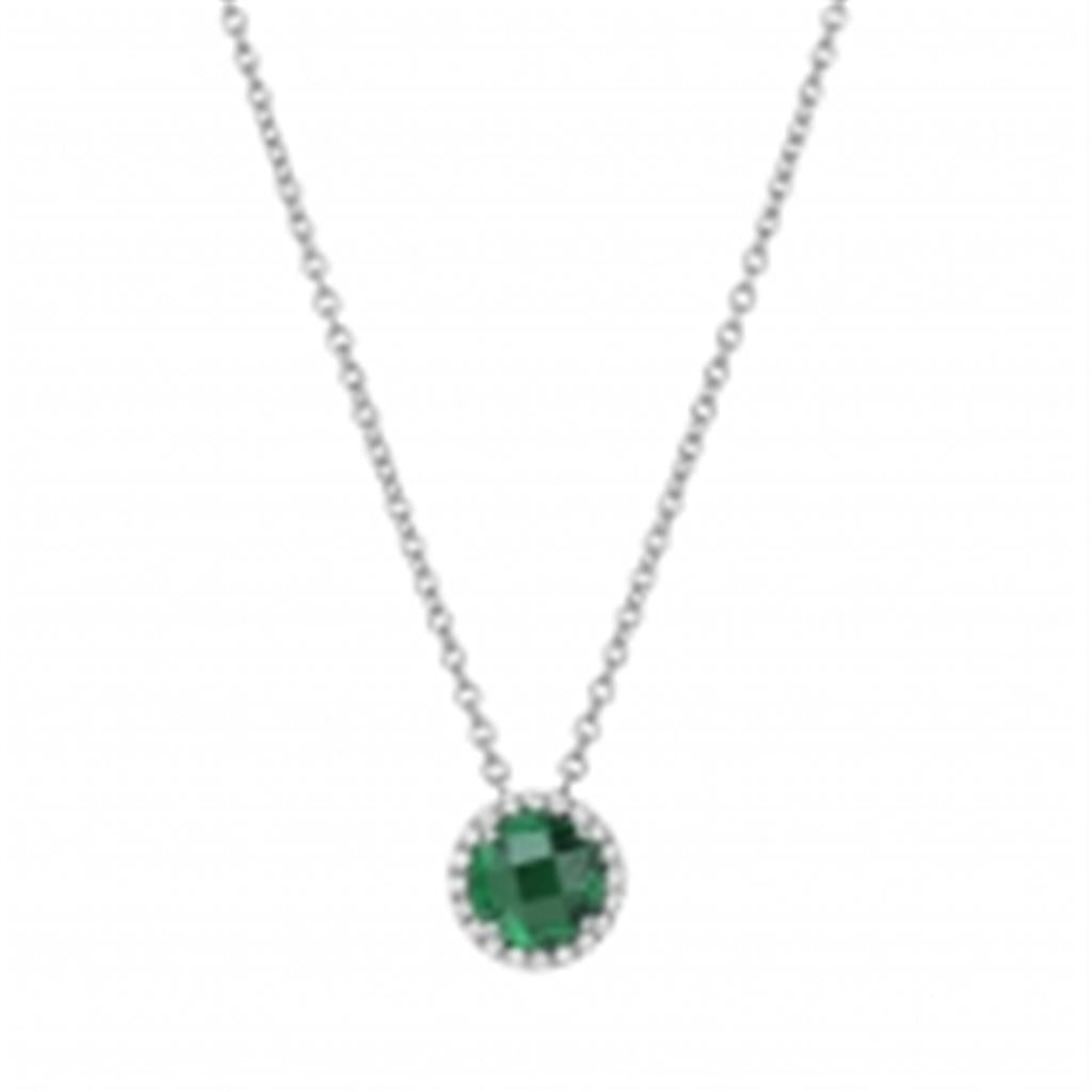 Simulated Emerald Pendant with Simulated Diamond Halo