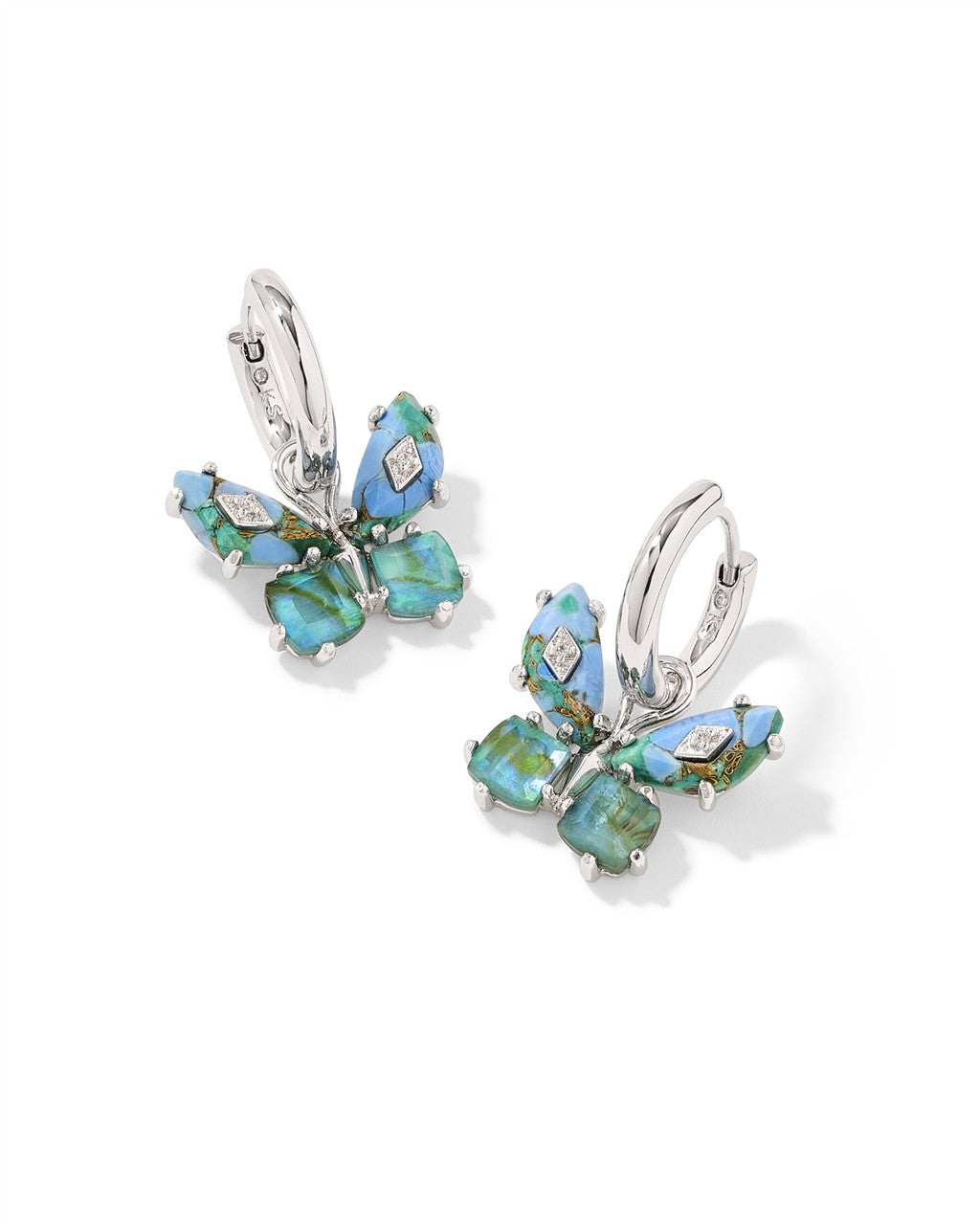BIANCA BUTTERFLY HUGGIE EARRINGS SILVER BRIGHT AQUA MIX