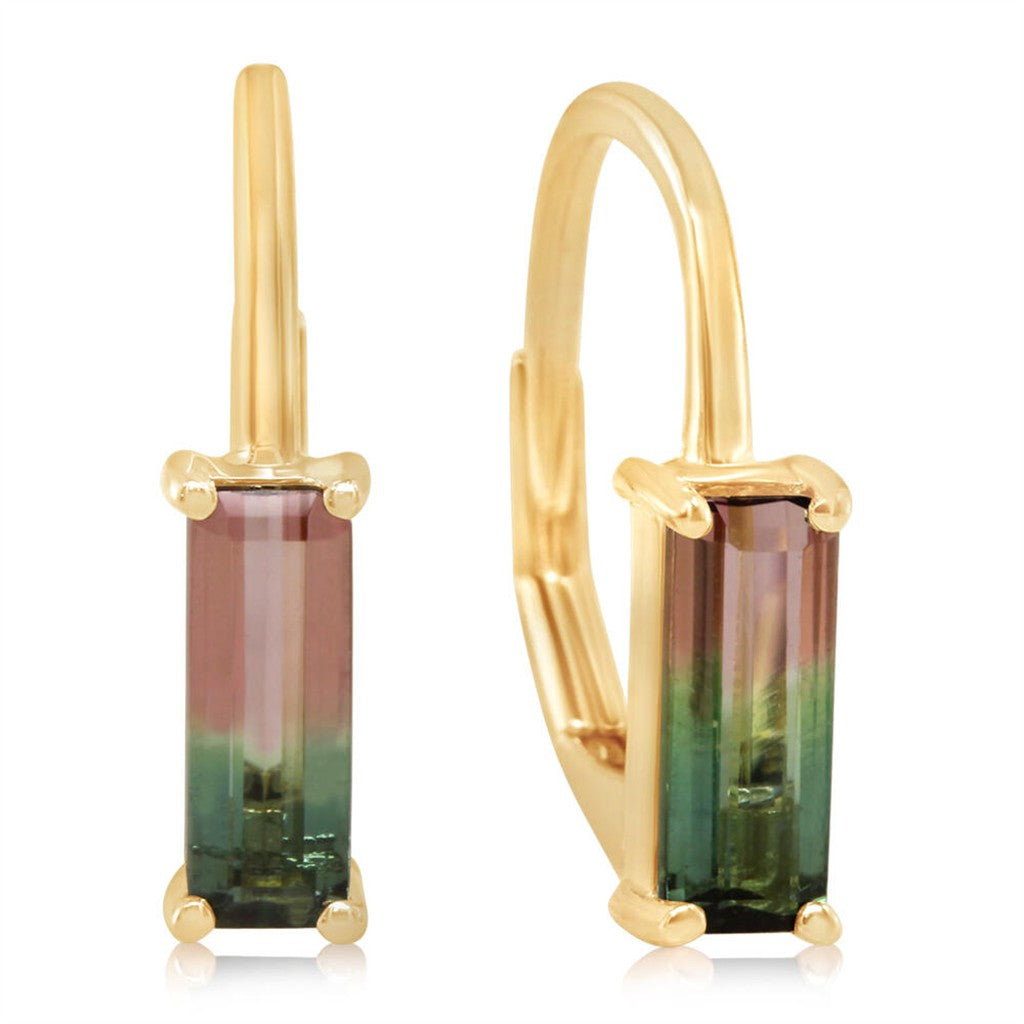 14k Yellow Gold Bi-Color Tournmaline Earrings