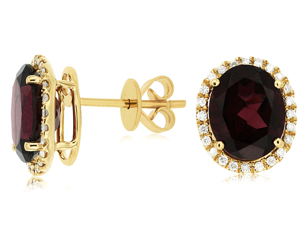 Garnet and Diamond Halo Studs