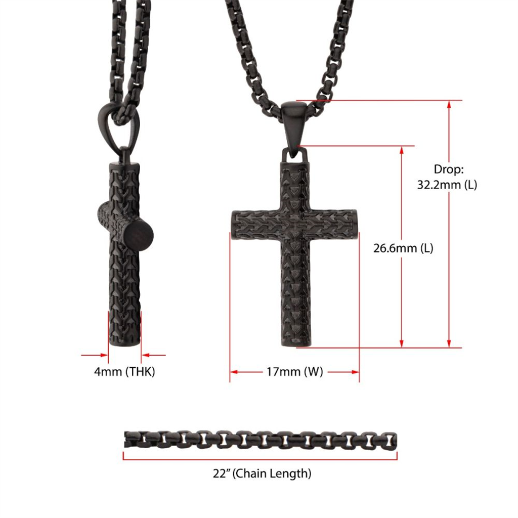 Inox Black IP Matte Finish Steel Scale Cross Drop Pendant