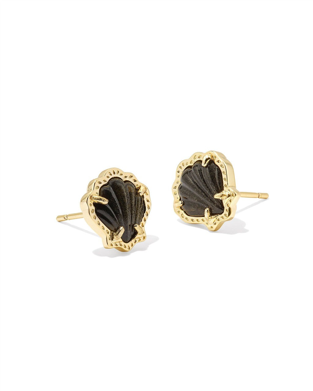 BRYNNE SHELL STUD EARRINGS GOLD GOLDEN OBSIDIAN