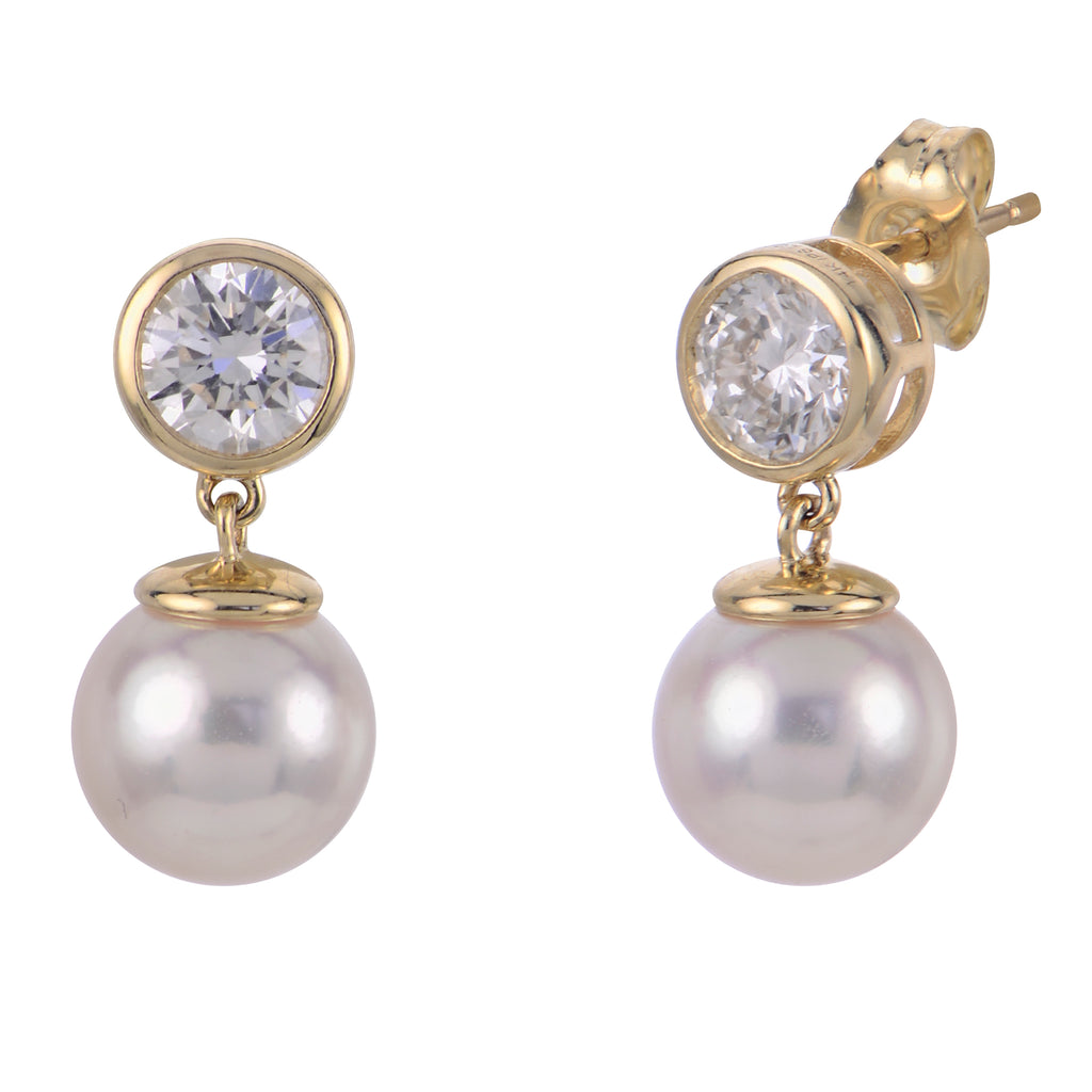 14KT Yellow Gold Akoya Pearl & Lab Grown Diamond Earring