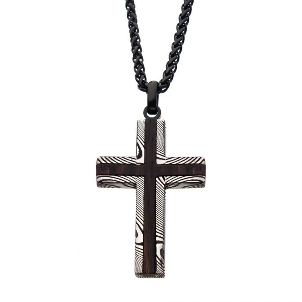 Black Ip Stainless Steel Damascus Cross