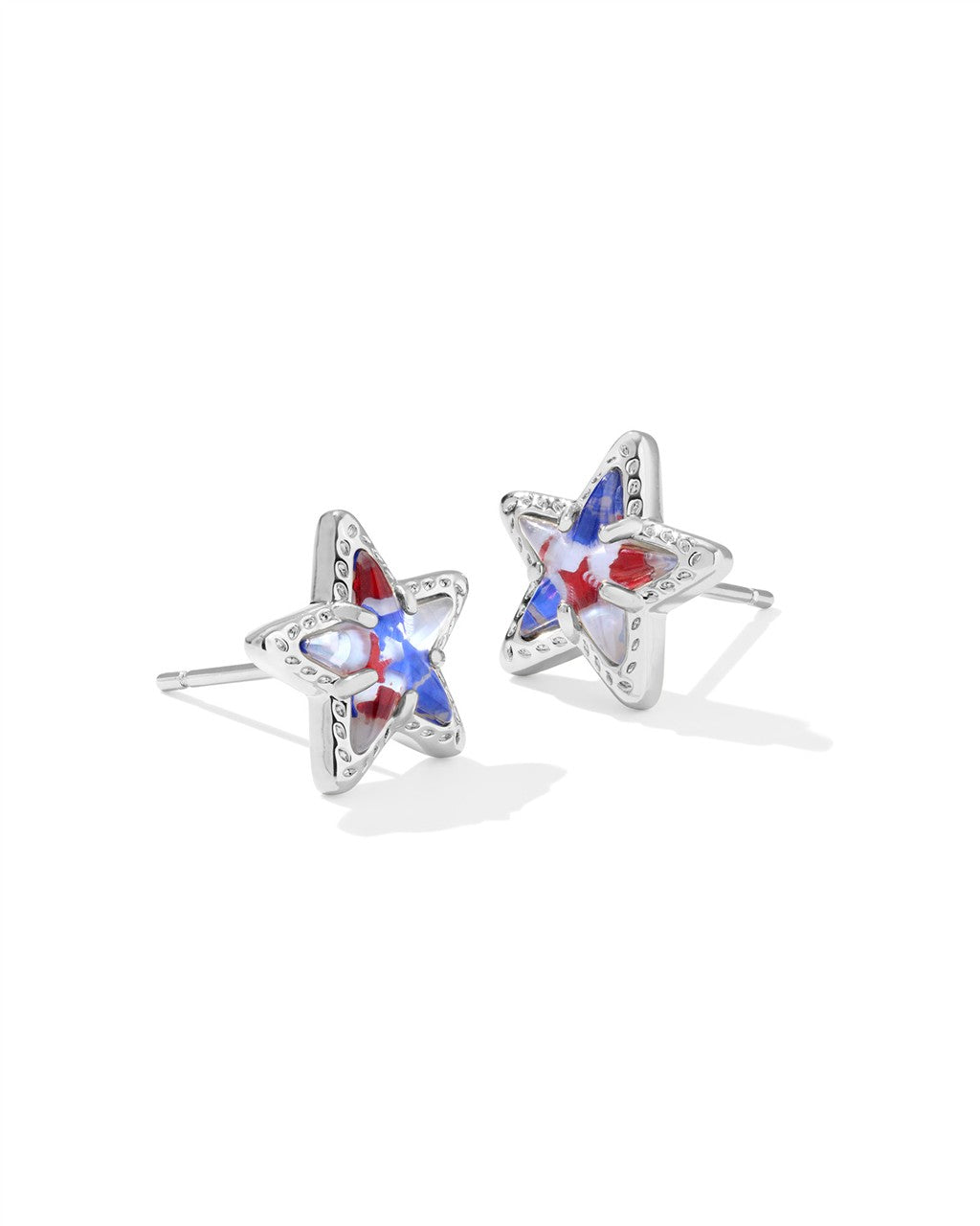 CASSIDY STUD EARRINGS SILVER RED WHITE BLUE STAR ILLUSION