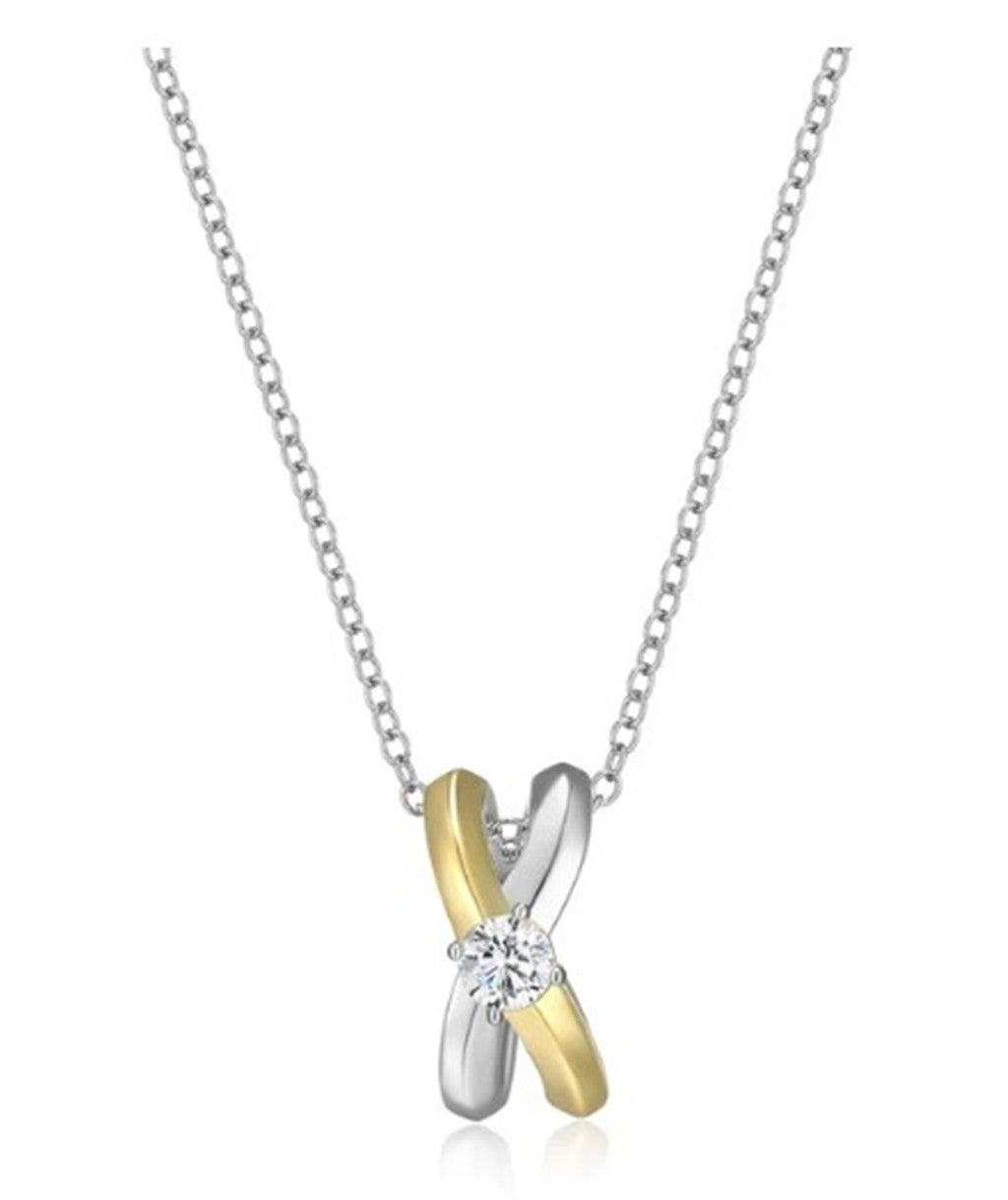 Two-Tone Crossover Pendant Necklace