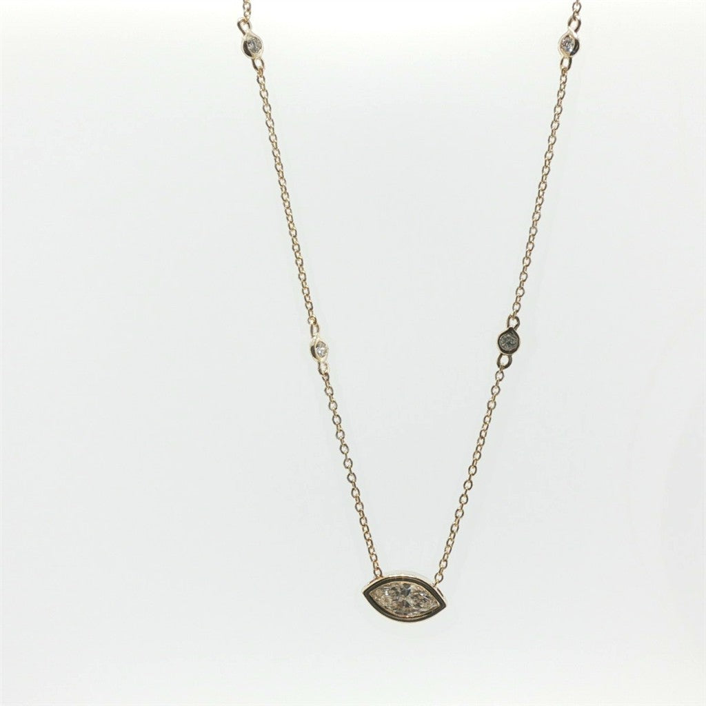 14k Yellow Gold Shell Bezel Set Diamond Necklace