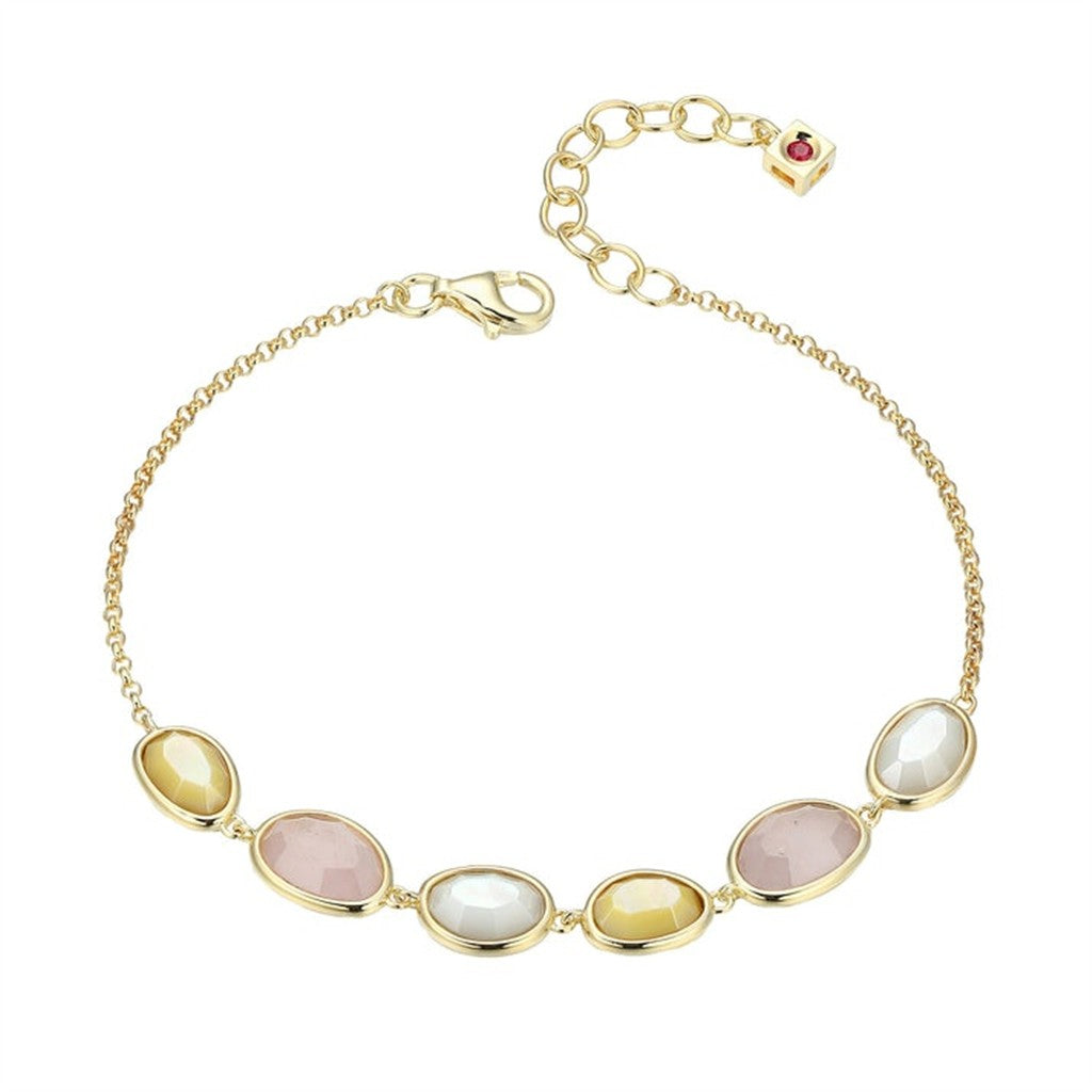 Elle Reviere White and Yellow Mother-of-Pearl & Rose Quartz Bracelet