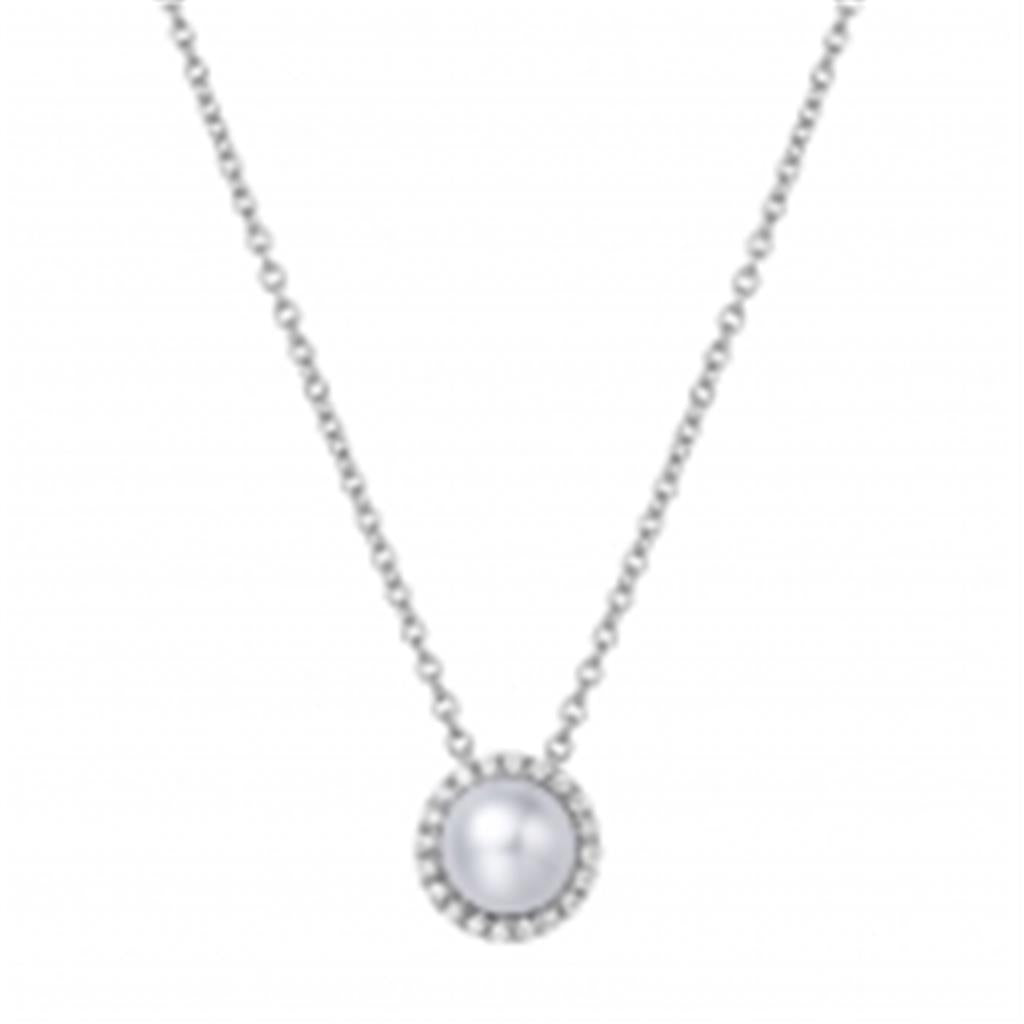 Freshwater Pearl Necklace with Simulated Diamond Halo
