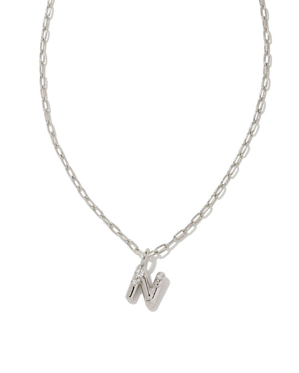 CRYSTAL LETTER N SHORT PENDANT NECKLACE SILVER WHITE CZ