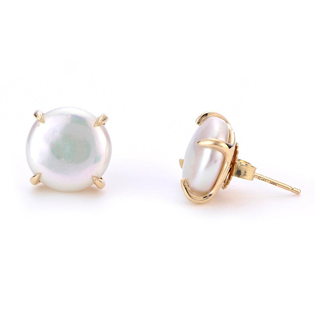 14K Yellow Gold Freshwater Cultured Coin Pearl Stud Earrings