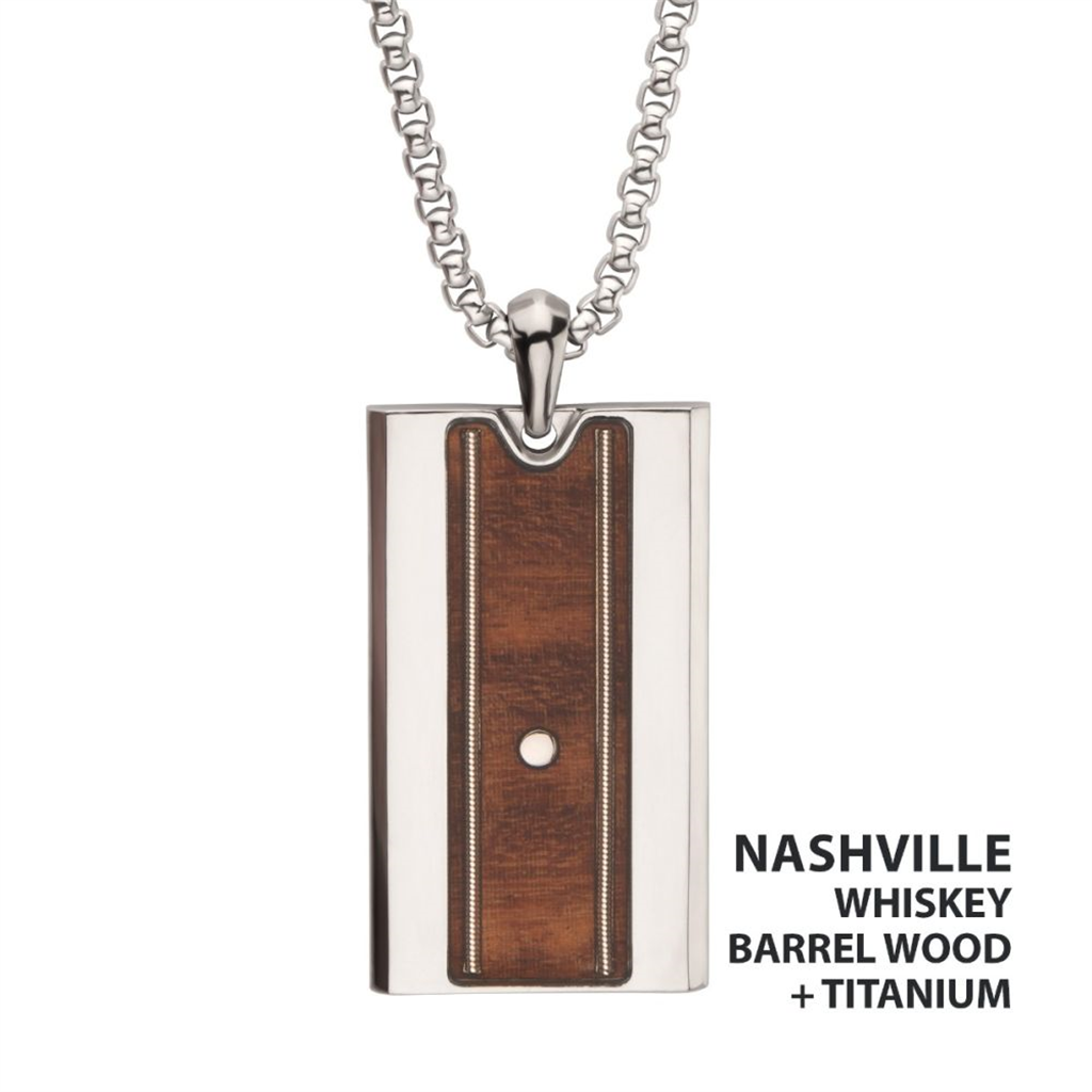 Mens Titanium & Wood w/Guitar String Pendant 22"