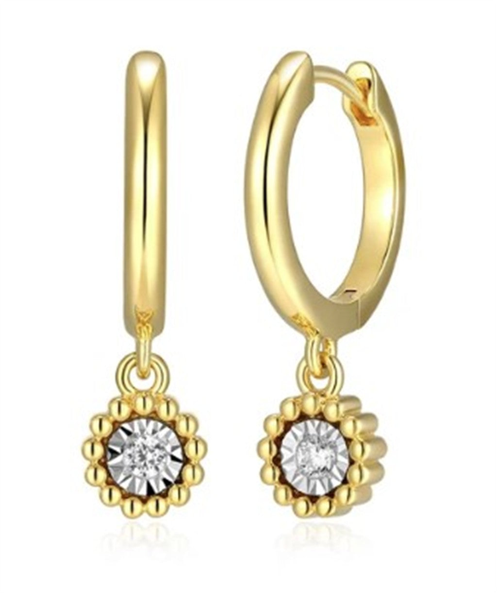 Round Beaded Halo Huggie Drop Earrings