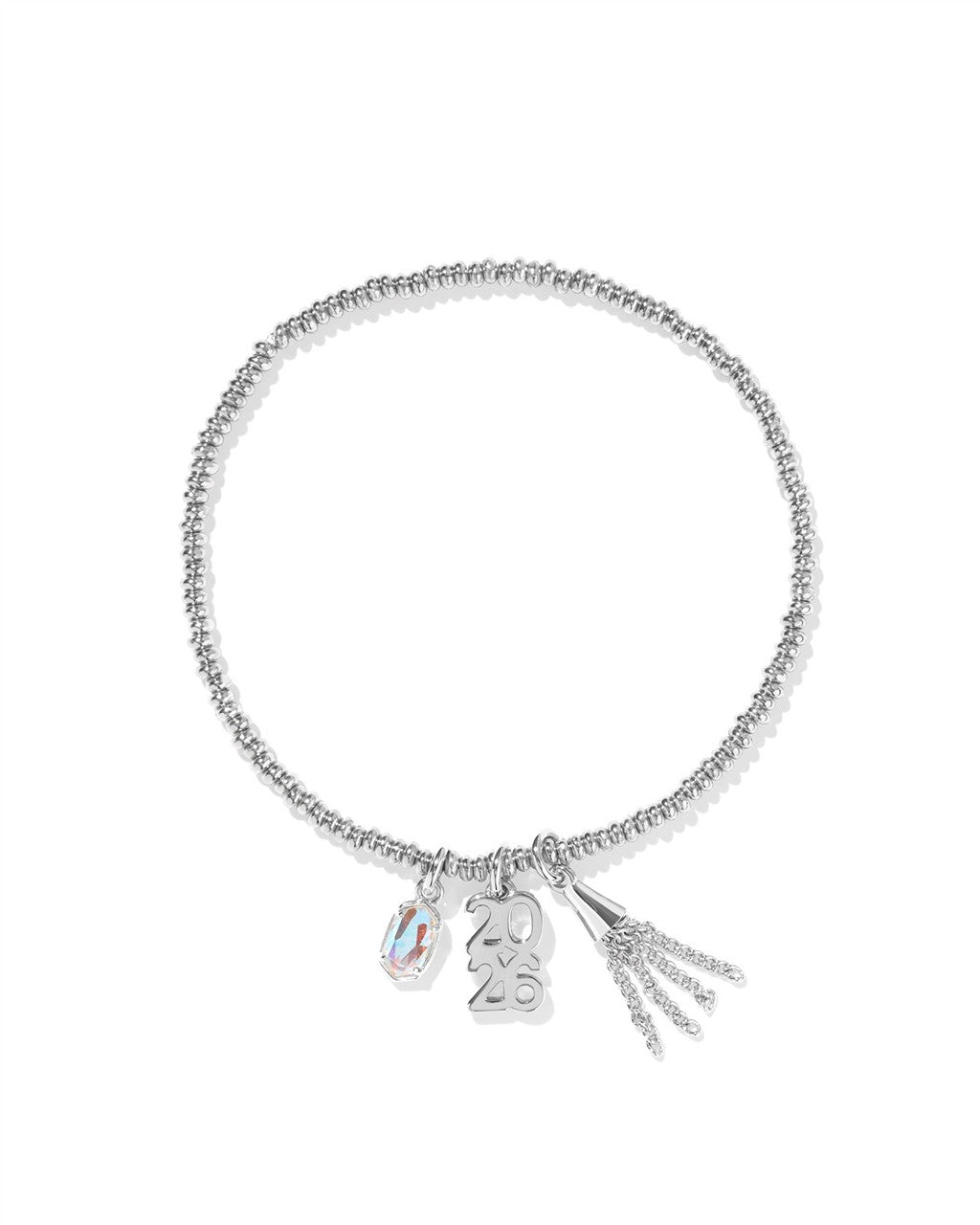 2026 GRADUATION STRETCH BRACELET SILVER DICHROIC GLASS