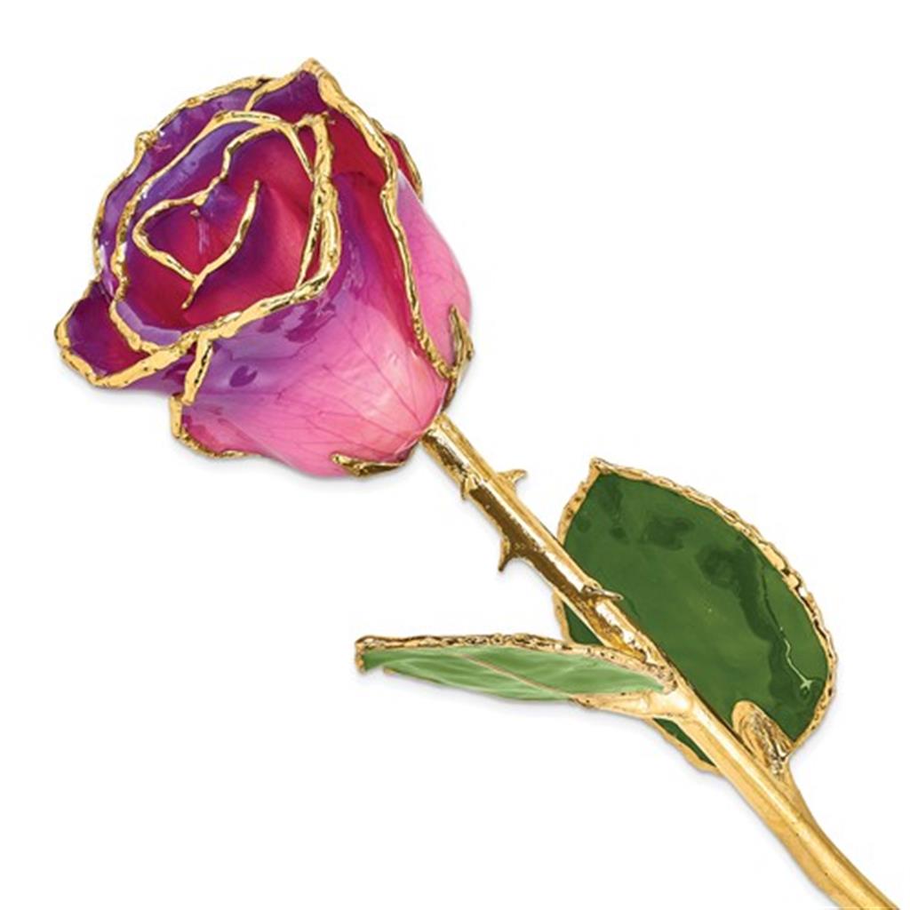 Lacquer Dipped Gold Trimmed Pink Amethyst Real Rose