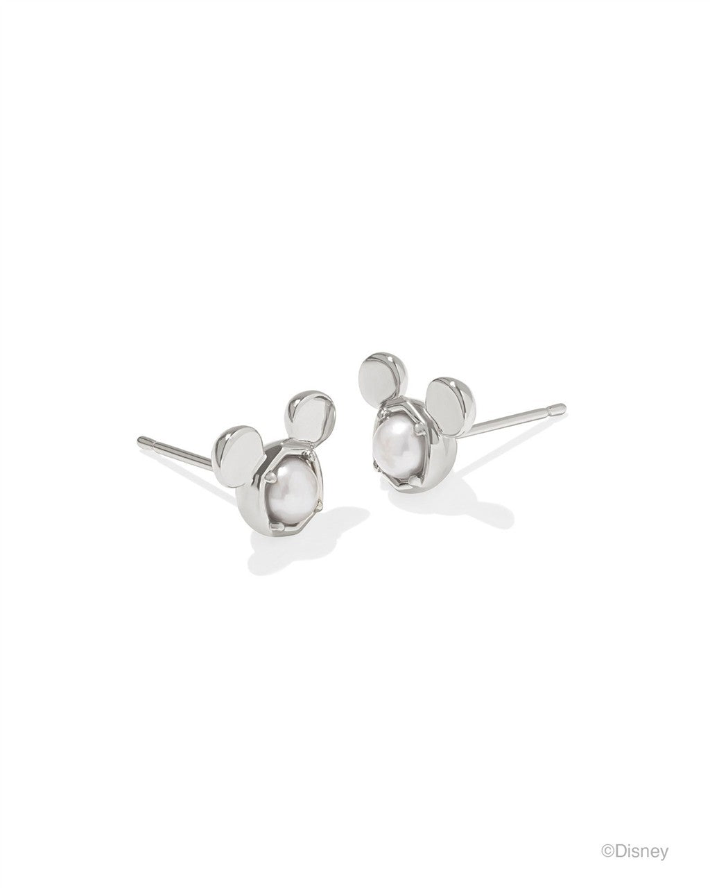 MICKEY MOUSE STUD EARRINGS SILVER WHITE PEARL