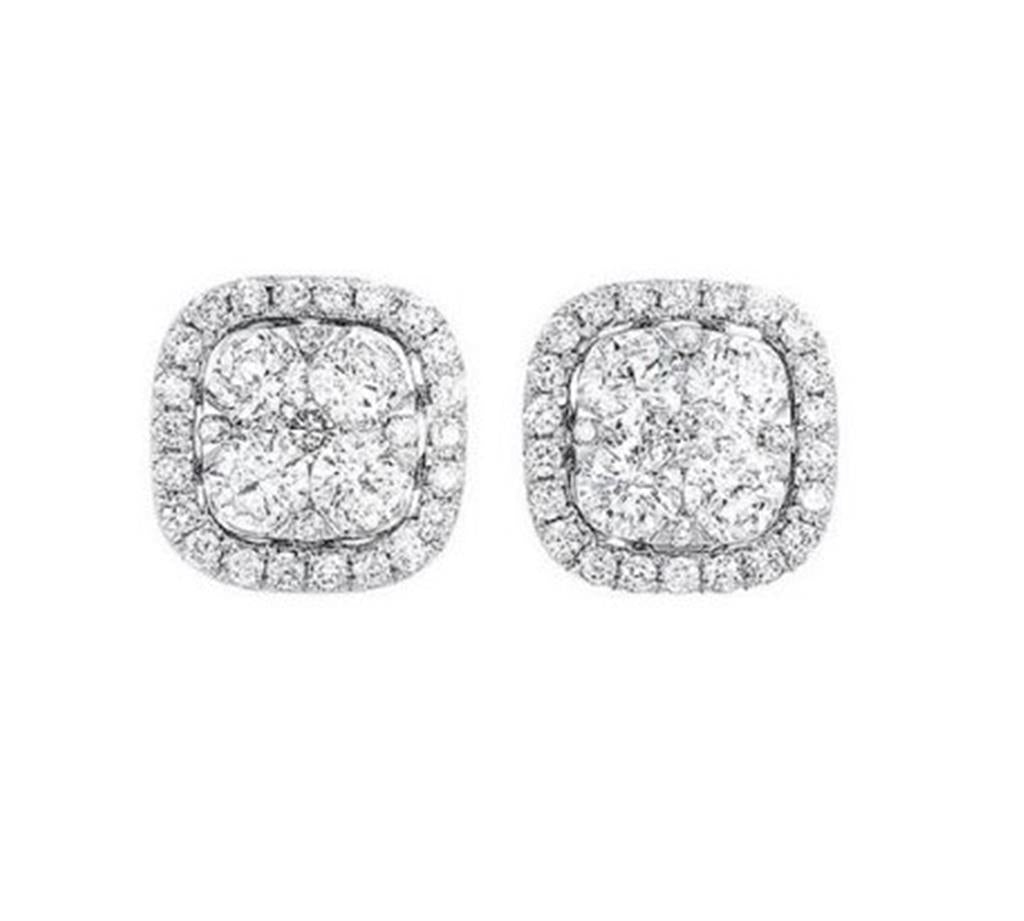 14K White Gold Diamond Halo Earrings