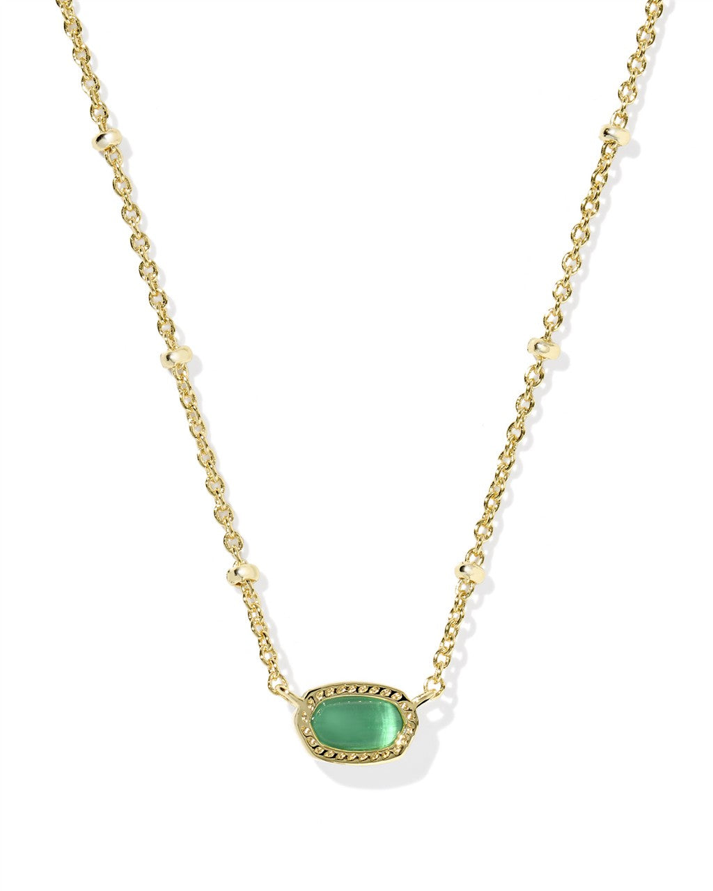 MINI ELISA SATELLITE SHORT PENDANT NECKLACE GOLD EMERALD CAT'S EYE GLASS