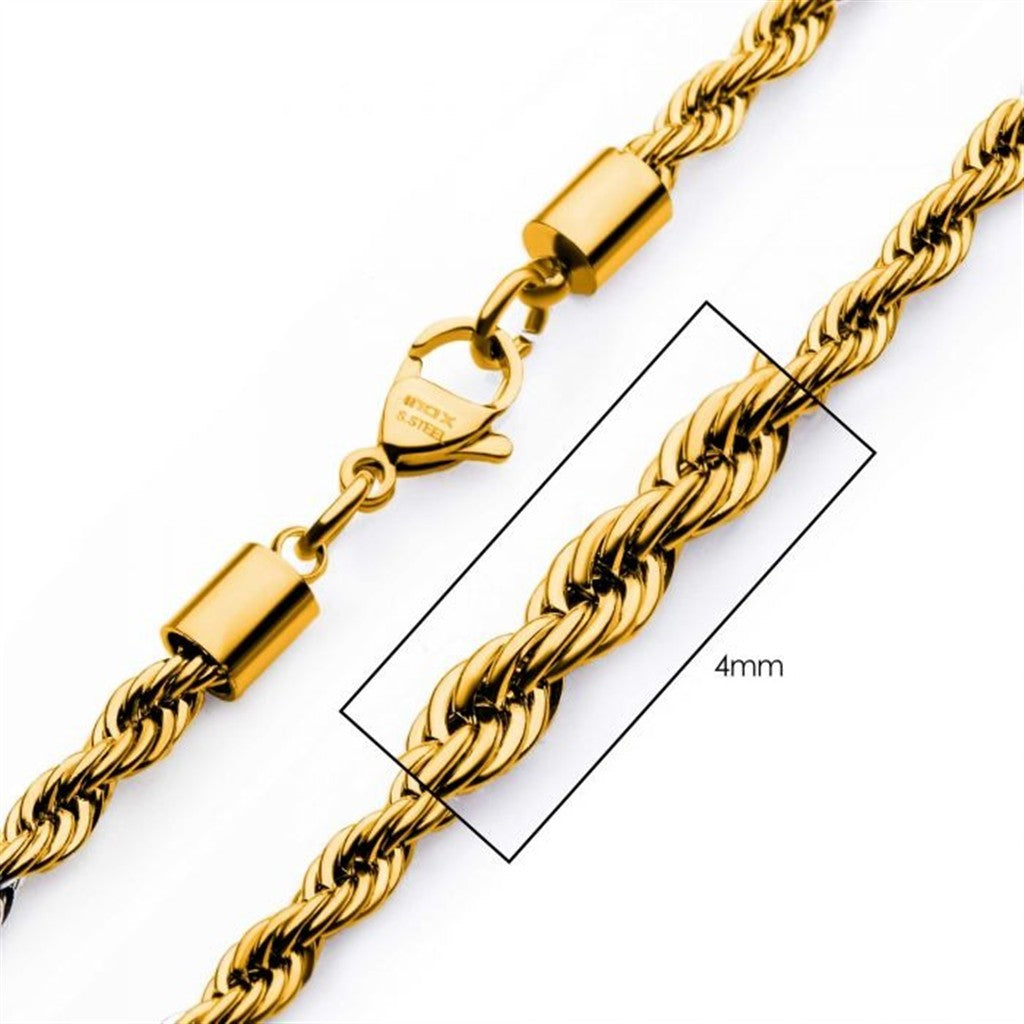 4mm 18K Gold IP Rope Chain Necklace