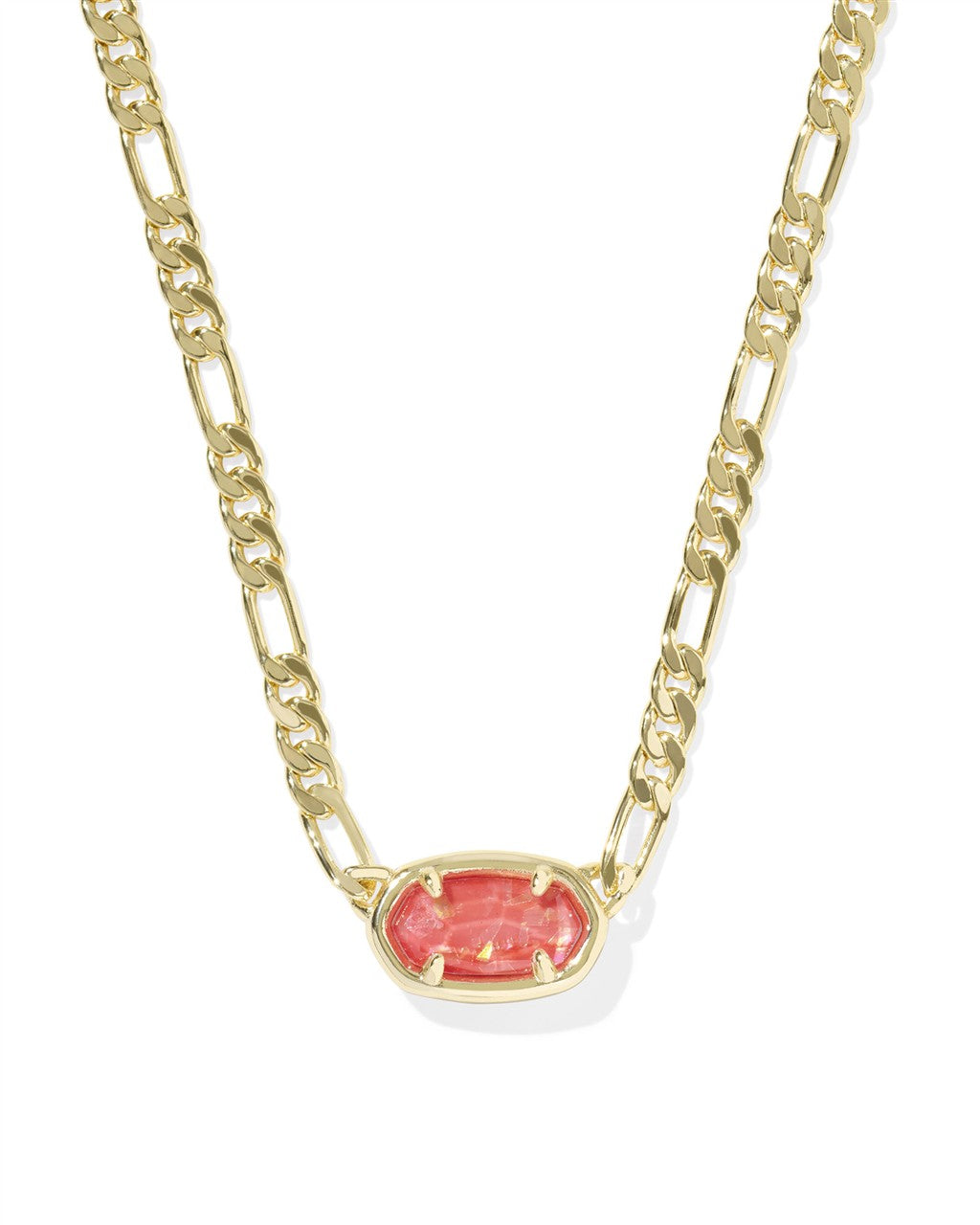 ELISA FIGARO CHAIN SHORT PENDANT NECKLACE GOLD PAPAYA IRIDESCENT MOTHER OF PEARL