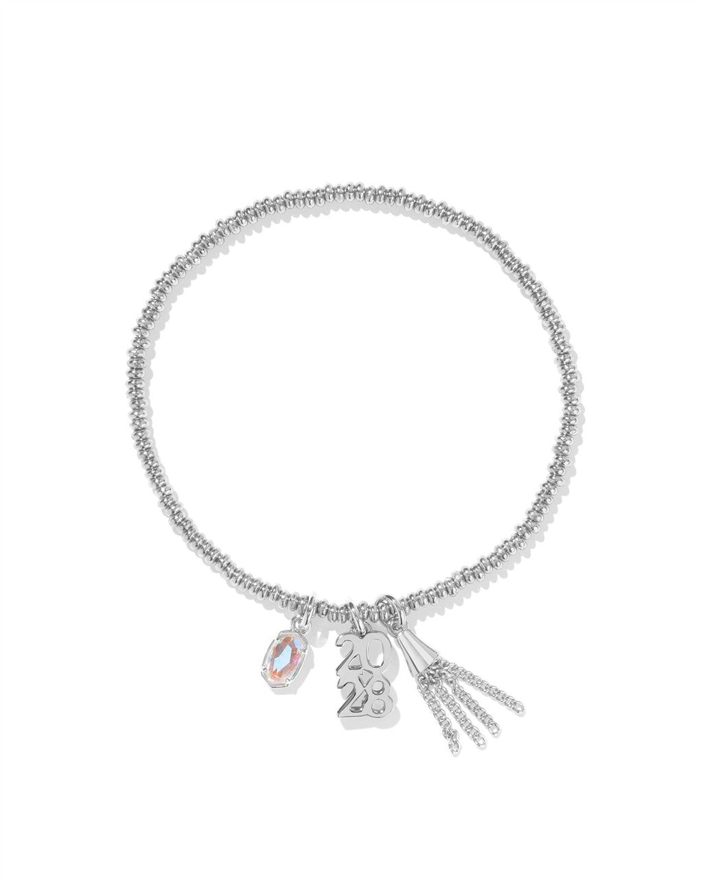 2028 GRADUATION STRETCH BRACELET SILVER DICHROIC GLASS