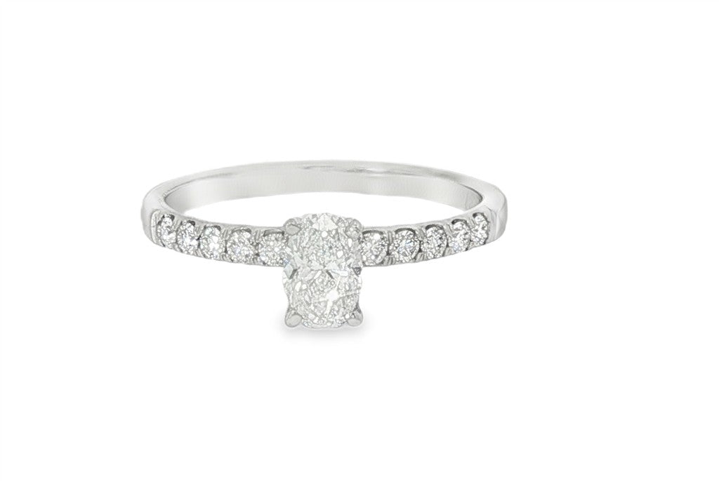 14K White Gold Oval-Shaped Diamond Engagement Ring
