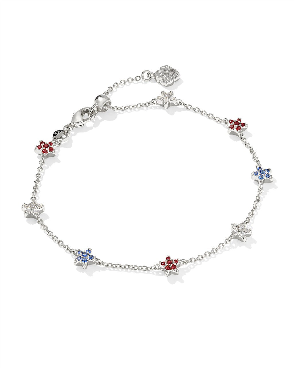 SIERRA STAR CRYSTAL DELICATE CHAIN BRACELET SILVER RED WHITE BLUE MIX