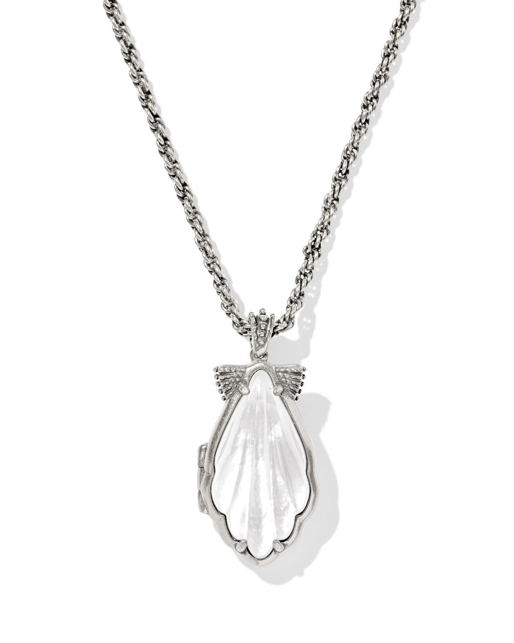 ALEXA LOCKET SHORT PENDANT NECKLACE VINTAGE SILVER IVORY MOTHER OF PEARL